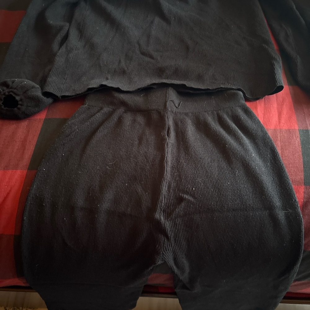 Black Ribbed Knit Sweater and Pants Set